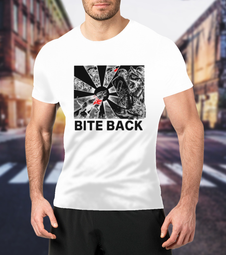 Punkwithacamera Bite Back Protest Artwork With Charging Dog And Riot Police T-Shirt