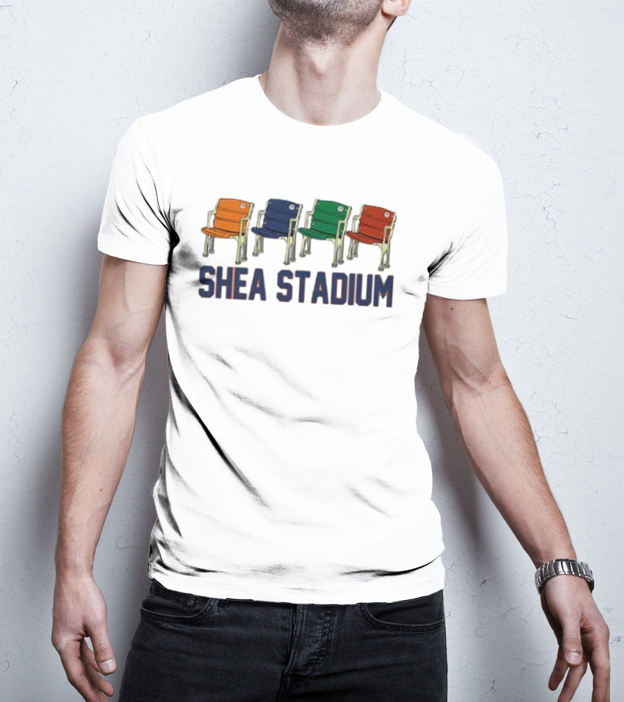 Shea Stadium Vintage Seats Orange Blue Green Red T-Shirt