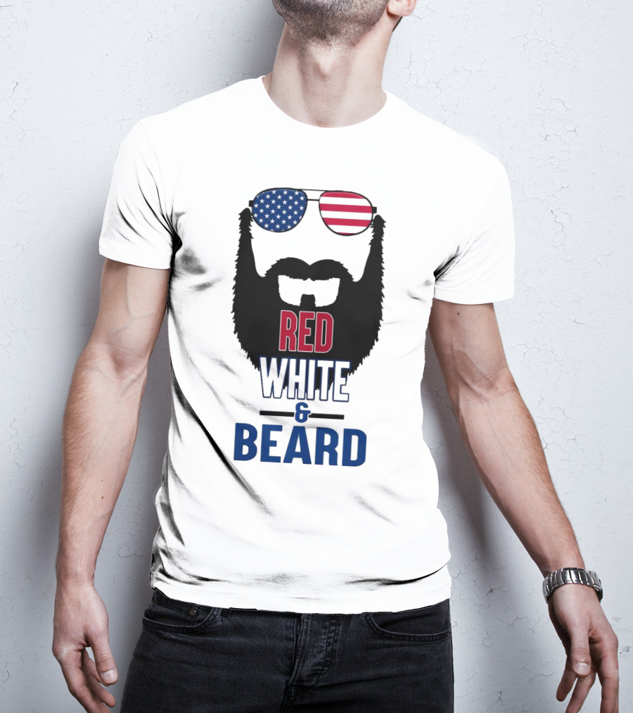 Red White & Beard American Flag Sunglasses Patriotic Beard Design T-Shirt