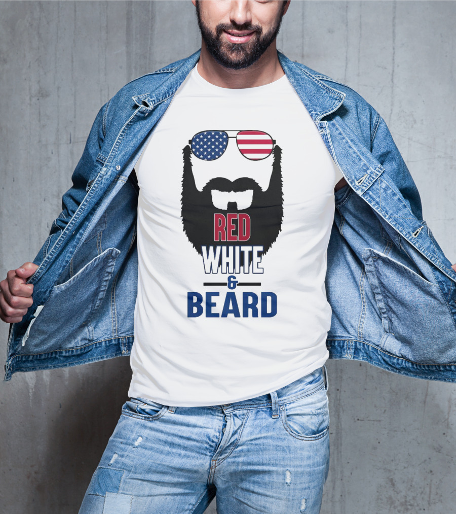 Red White & Beard American Flag Sunglasses Patriotic Beard Design T-Shirt