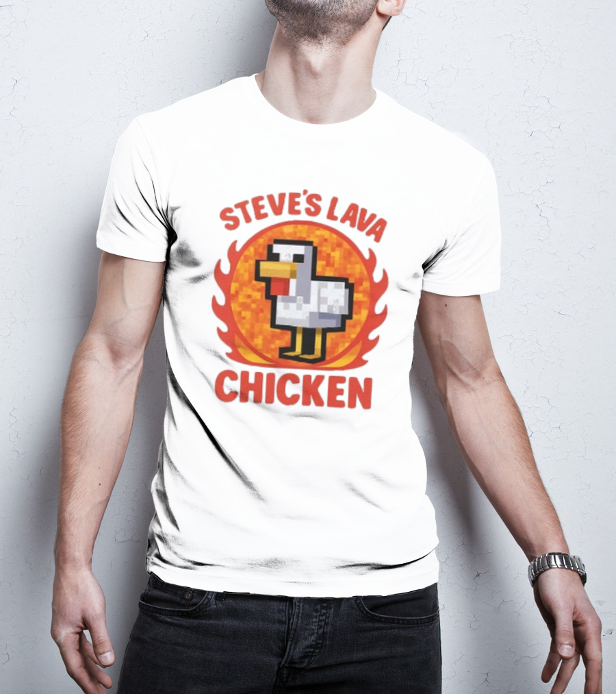 Steve's Lava Chicken Pixelated Minecraft Style T-Shirt