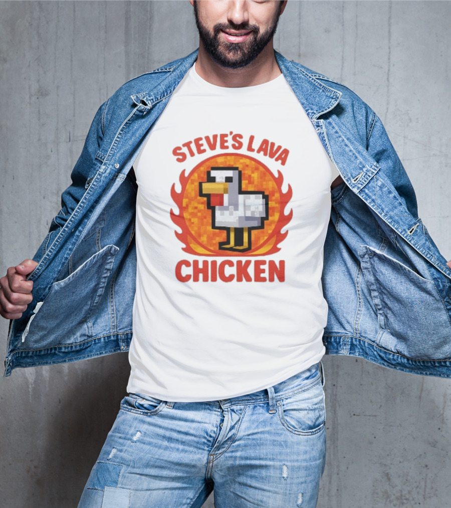 Steve's Lava Chicken Pixelated Minecraft Style T-Shirt