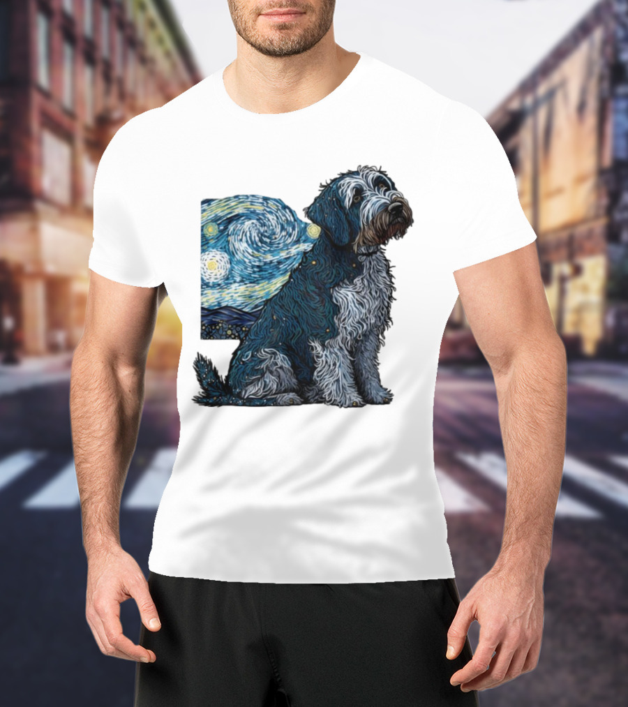 Van Gogh Starry Night Dog Painting Style T-Shirt