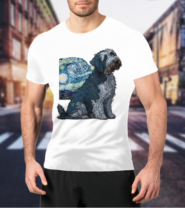 Van Gogh Starry Night Dog Painting Style T-Shirt