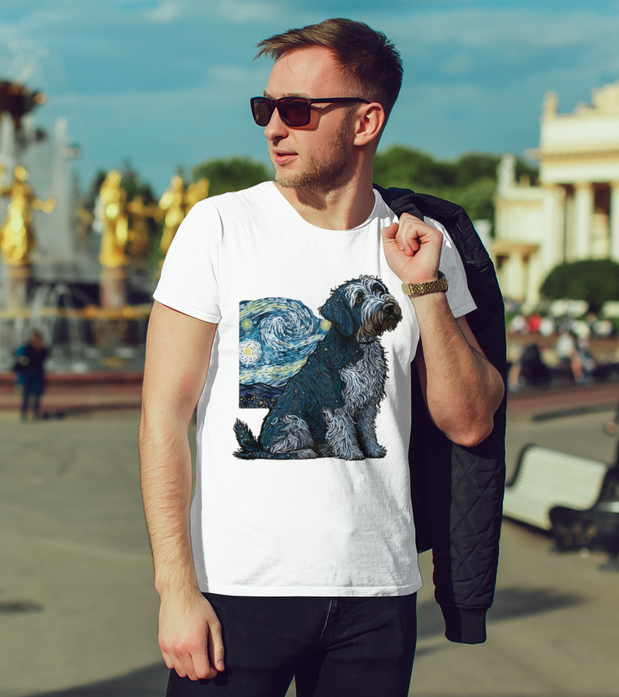 Van Gogh Starry Night Dog Painting Style T-Shirt