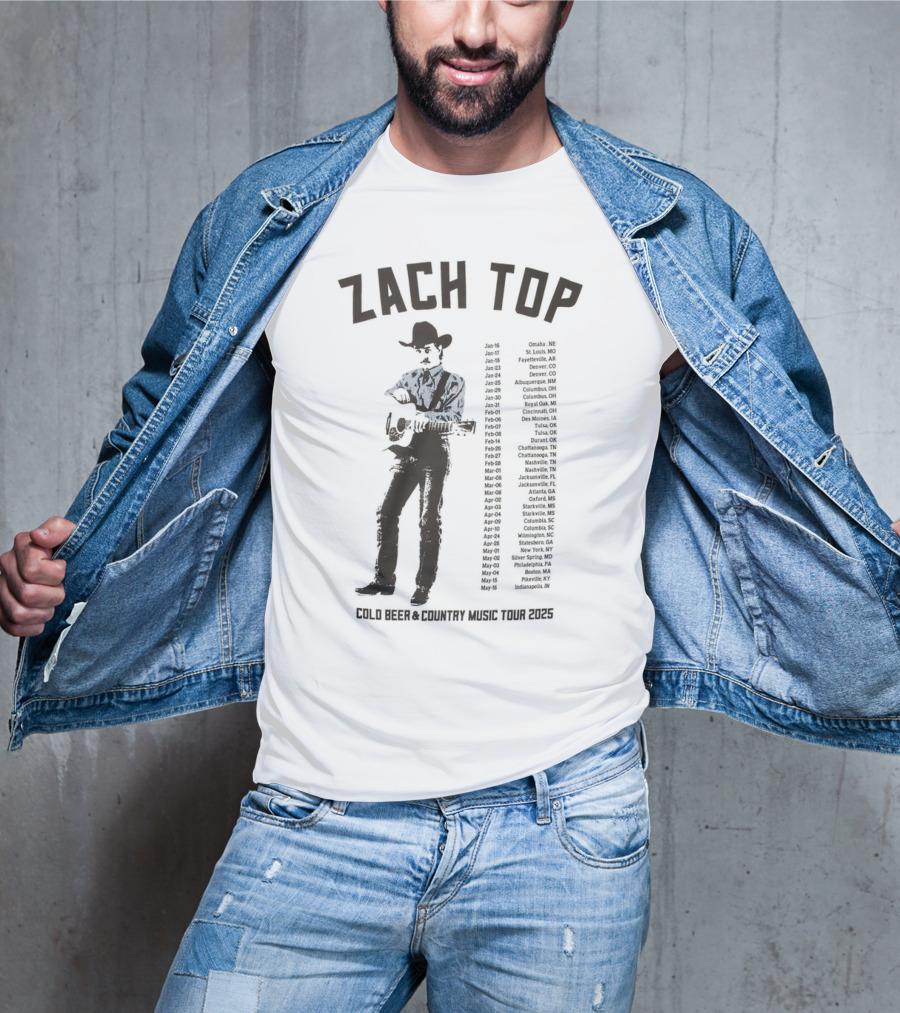 Zach Top Cold Beer & Country Music Tour 2025 Cowboy Concert Dates T-Shirt
