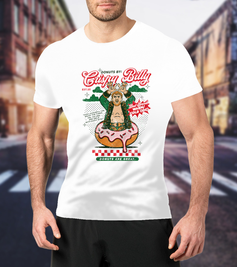 Donuts By Crispy Billy Est. 93 Warm And Delicious Retro Cartoon Wrestler T-Shirt