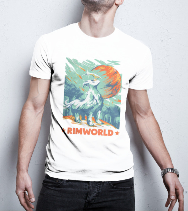 RimWorld Wisest Creature Celestial Spirit Wolf Planetary Backdrop T-Shirt