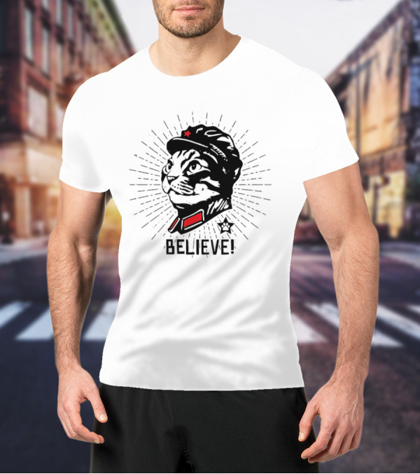 Trust Cat Chairman Believe Red Star Motivational Feline T-Shirt