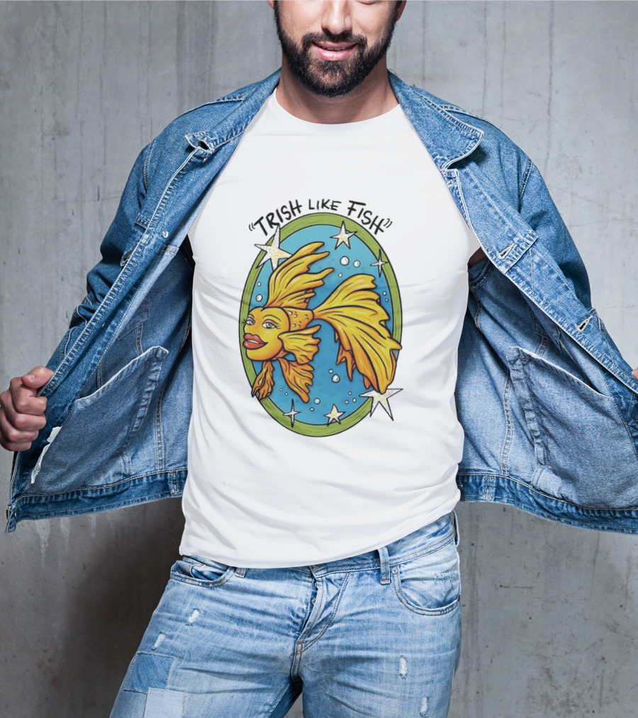 Trish Like Fish Goldfish With Stars And Bubbles T-Shirt