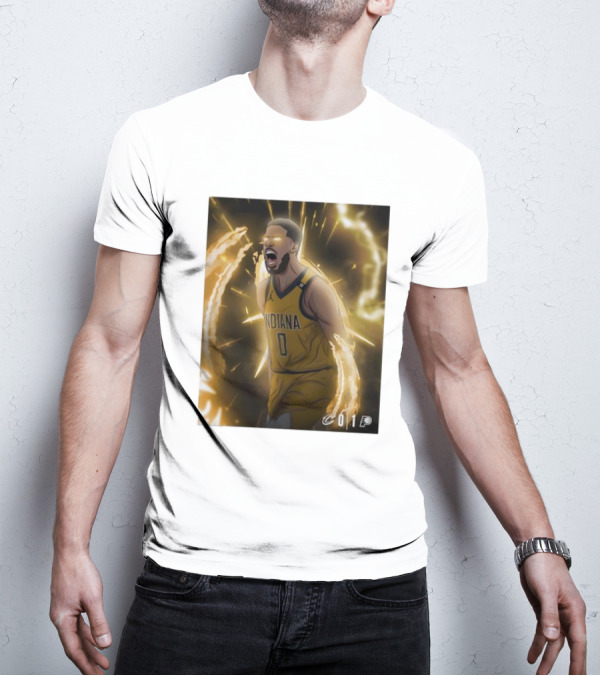 Tyrese Haliburton Indiana Pacers Game 1 Cavaliers Showdown NBA Artwork T-Shirt