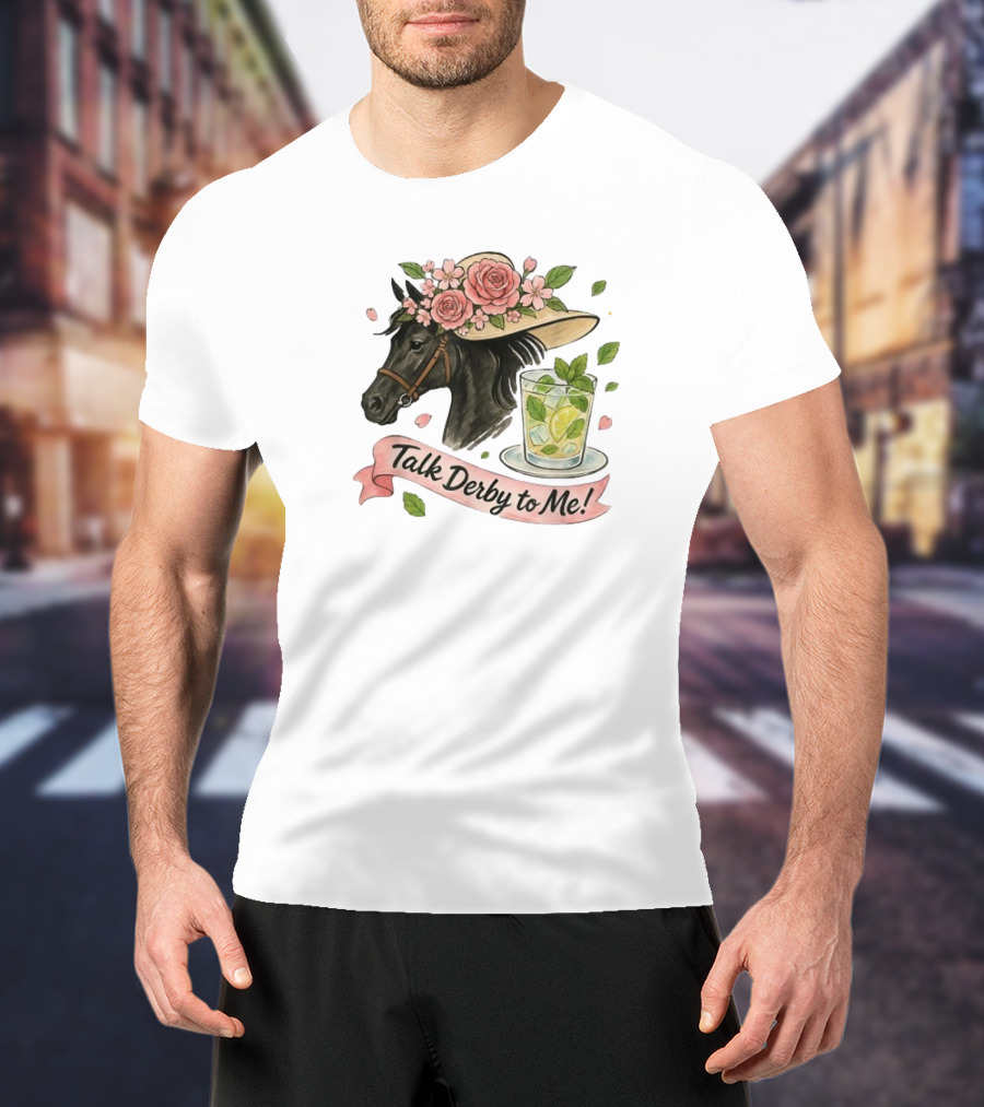 Talk Derby To Me Horse With Roses Hat And Mint Julep T-Shirt