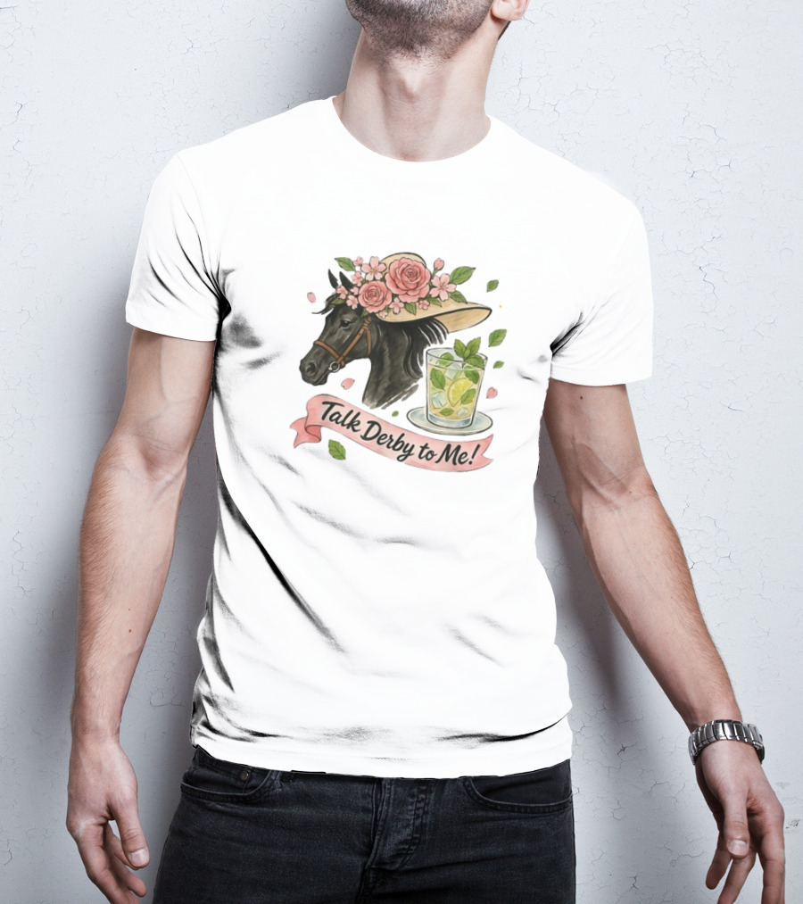 Talk Derby To Me Horse With Roses Hat And Mint Julep T-Shirt