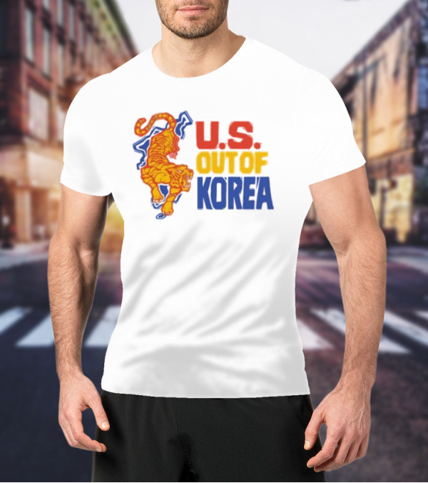 U.S. Out Of Korea Tiger Graphic Retro Style T-Shirt