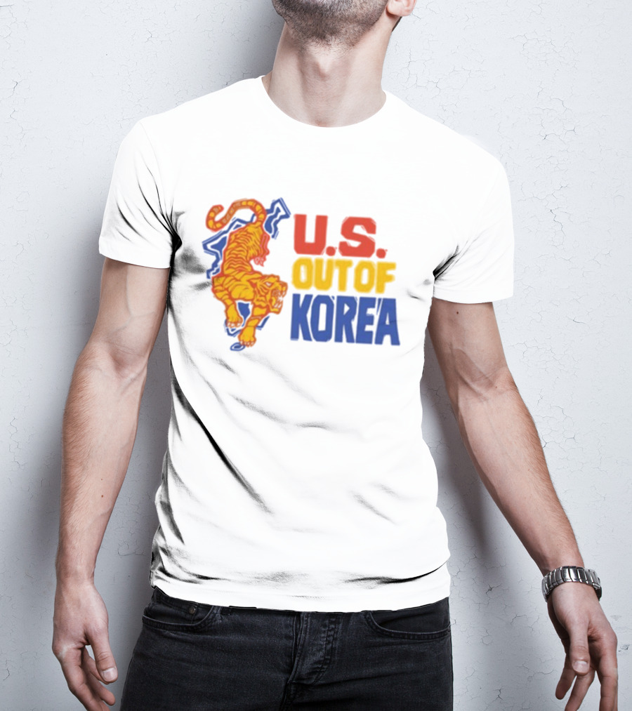 U.S. Out Of Korea Tiger Graphic Retro Style T-Shirt