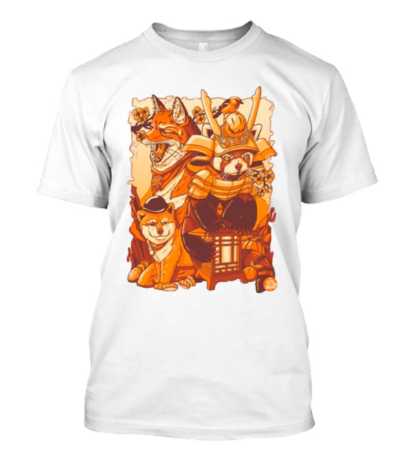 Tenhun Orange Fuzz Fox And Samurai Red Panda With Lantern T-Shirt