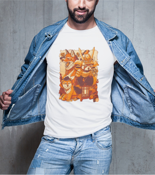 Tenhun Orange Fuzz Fox And Samurai Red Panda With Lantern T-Shirt