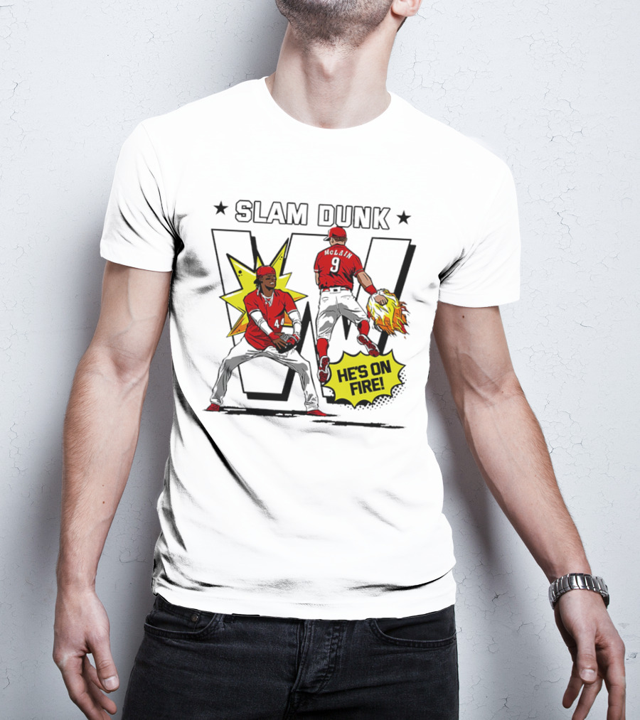 Slam Dunk Cincinnati Reds Elly De La Cruz And Matt McLain He’s On Fire T-Shirt