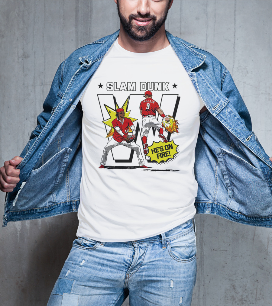 Slam Dunk Cincinnati Reds Elly De La Cruz And Matt McLain He’s On Fire T-Shirt