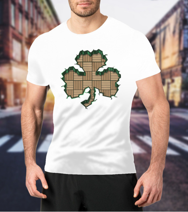 Smashed Shamrock Parquet Hardwood Basketball Court Pattern T-Shirt