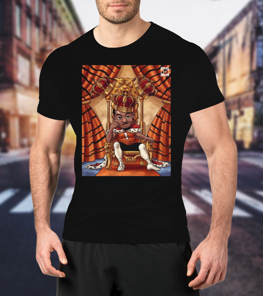 Ja'Marr Chase Cincinnati Bengals Triple Crown Winner 127 Receptions 1708 Yards 17 Rec TDs Lion Throne Illustration T-Shirt