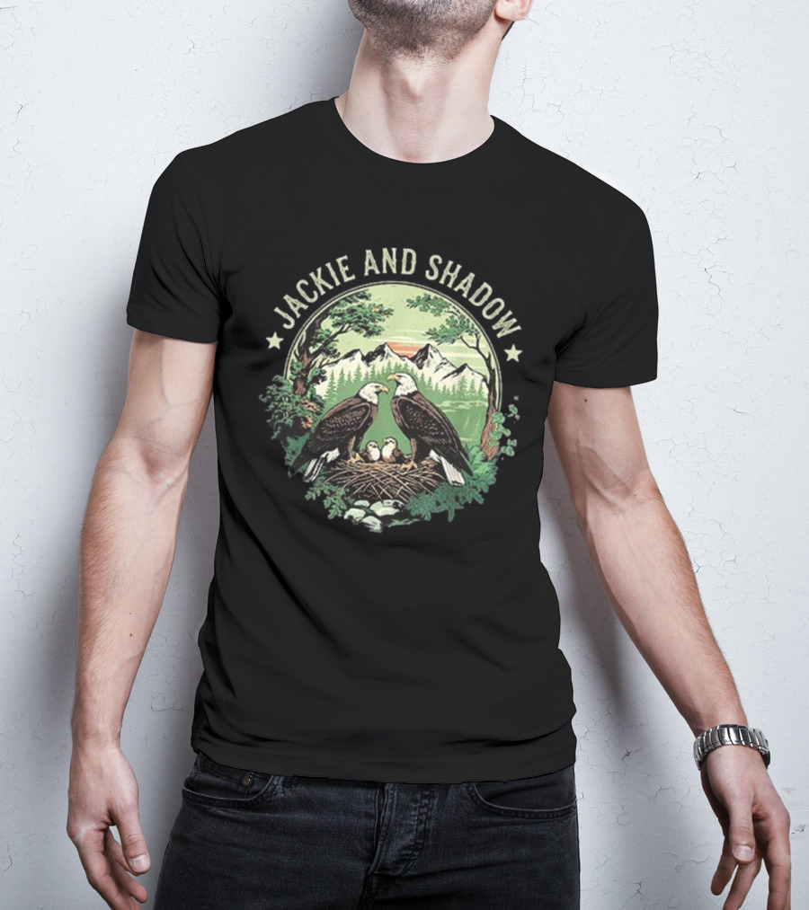 Jackie And Shadow Bald Eagle Family Nesting Scene With Mountain And Forest Background T-Shirt