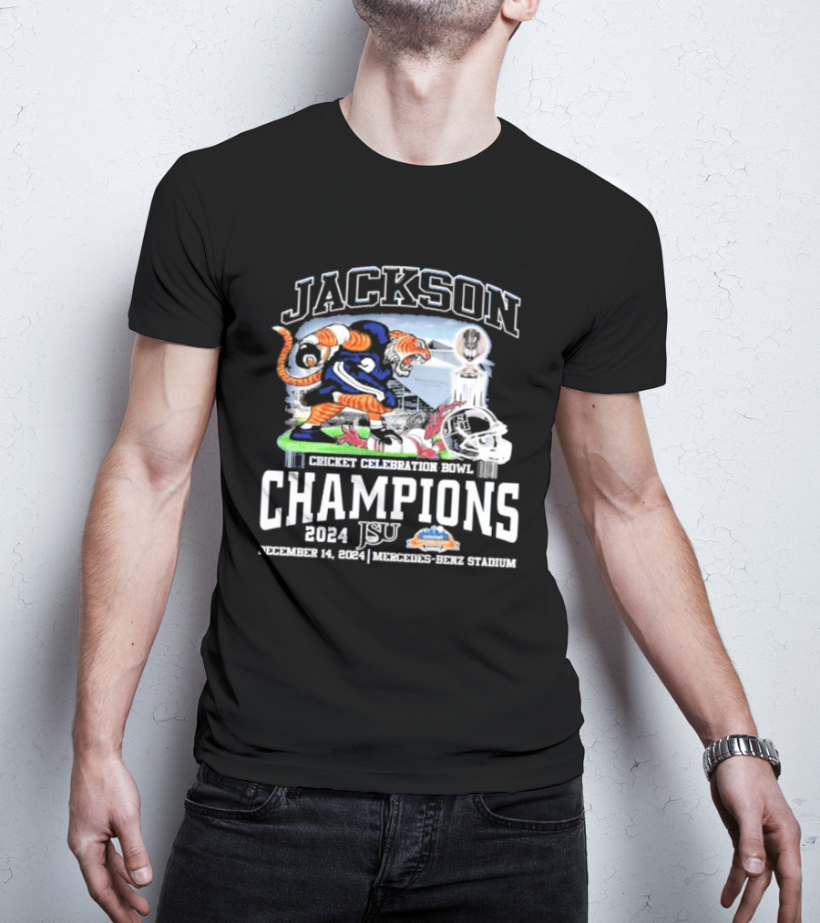Jackson State Tigers Cricket Celebration Bowl Champions Mississippi Veterans Stadium December 14 2024 T-Shirt