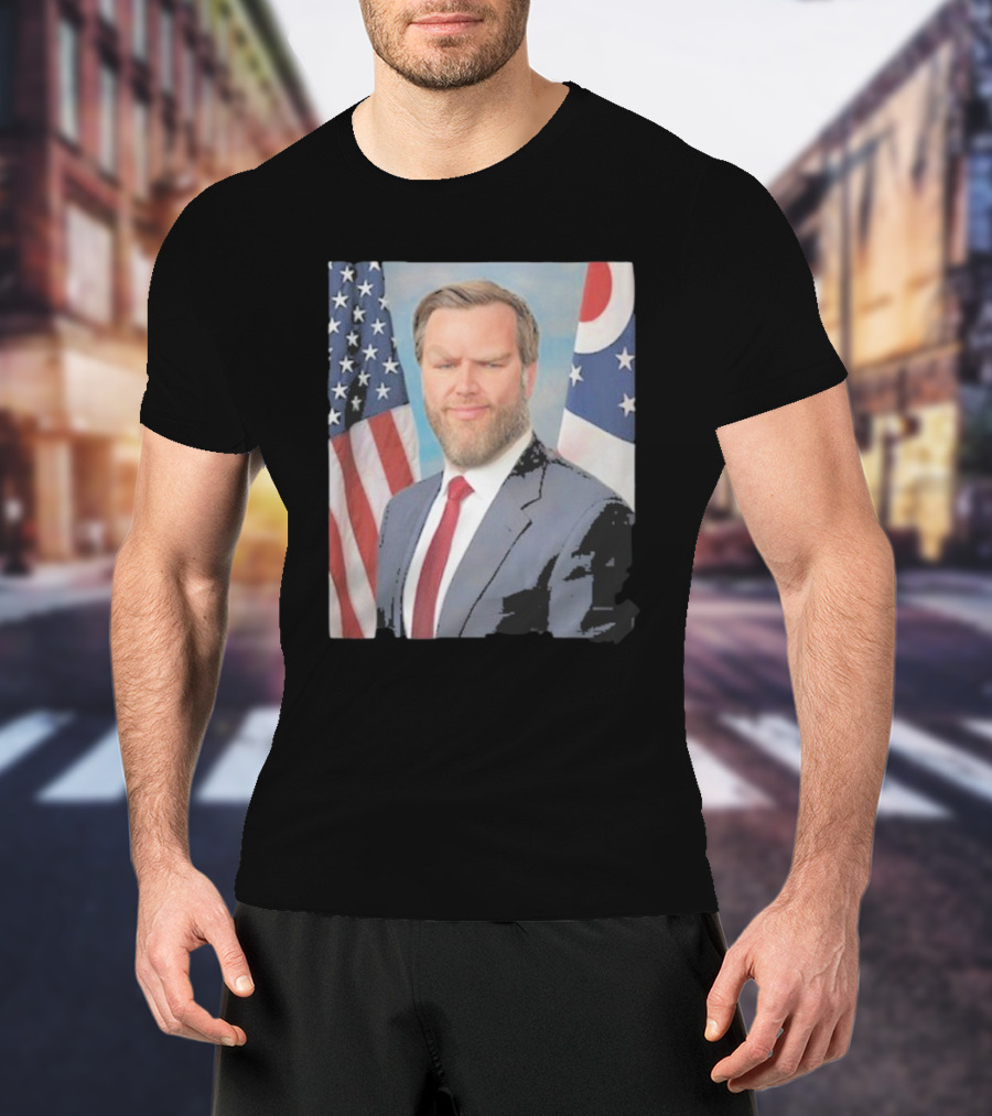 Jd Vance Giga Chad Meme American Flag Ohio Flag Background T-Shirt