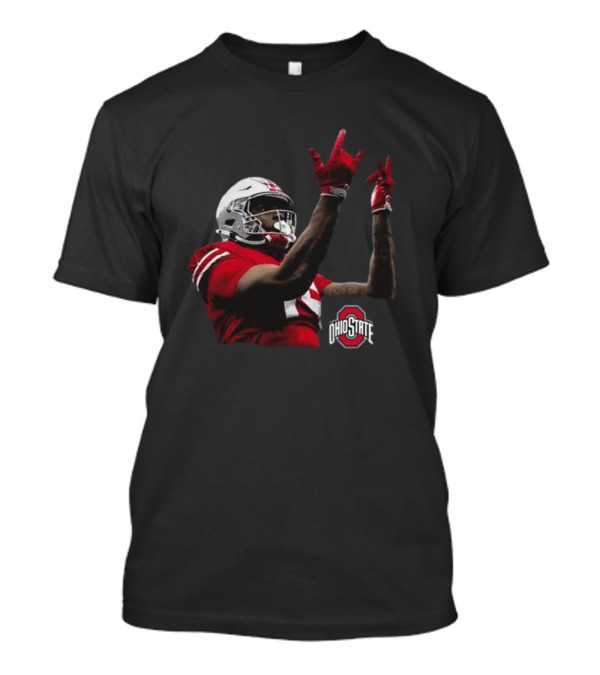 Jelani Thurman Ohio State Football Player In Action With Helmet And Ohio State Buckeyes Logo T-Shirt