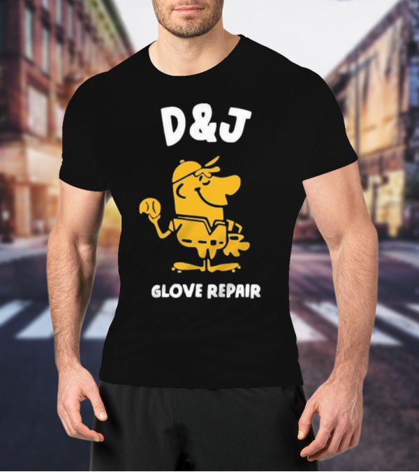D&J Glove Repair Baseball Character With Cap And Ball T-Shirt