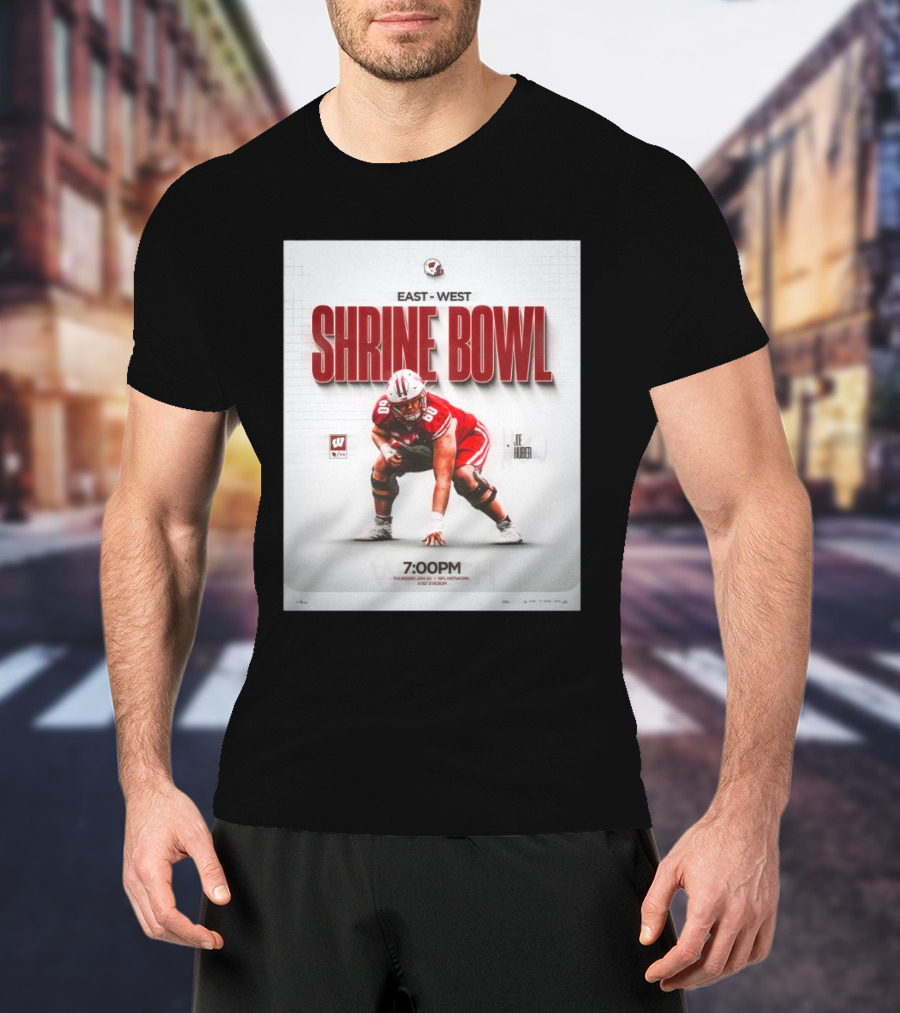 Joe Huber Wisconsin Badgers East-West Shrine Bowl Thursday Jan 30 NFL Network ASU Stadium T-Shirt