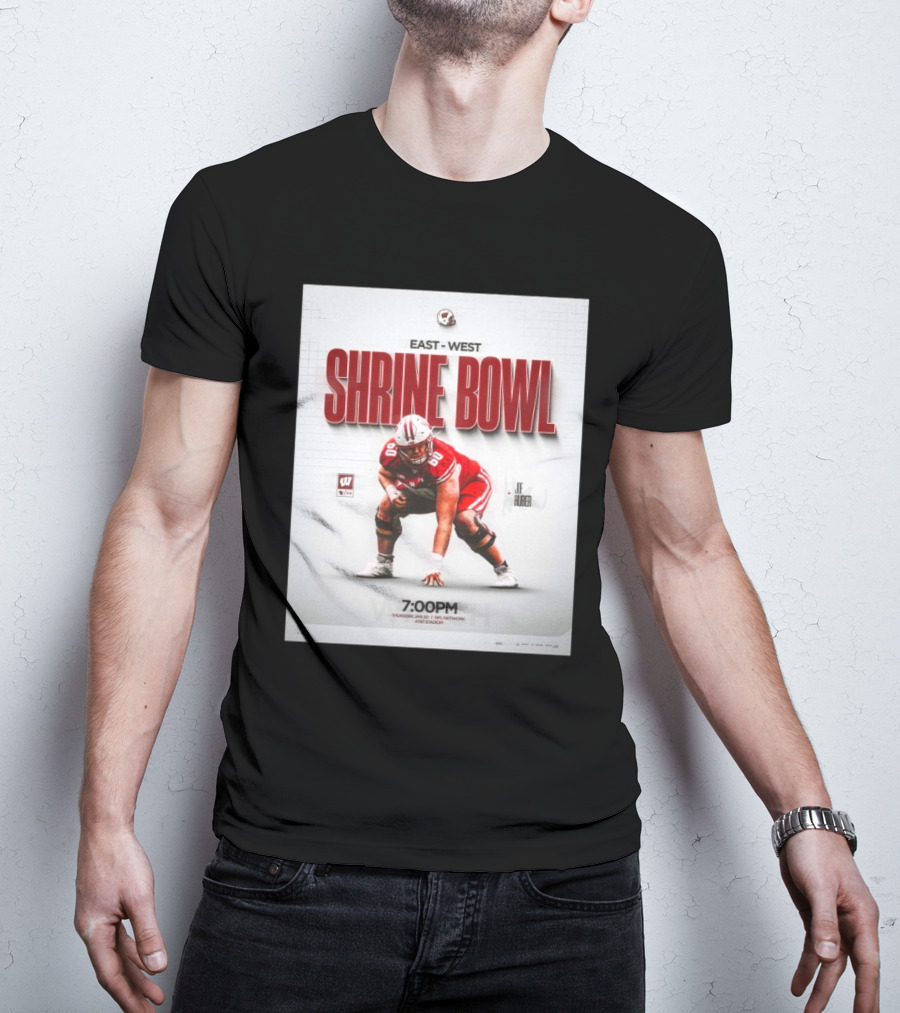 Joe Huber Wisconsin Badgers East-West Shrine Bowl Thursday Jan 30 NFL Network ASU Stadium T-Shirt