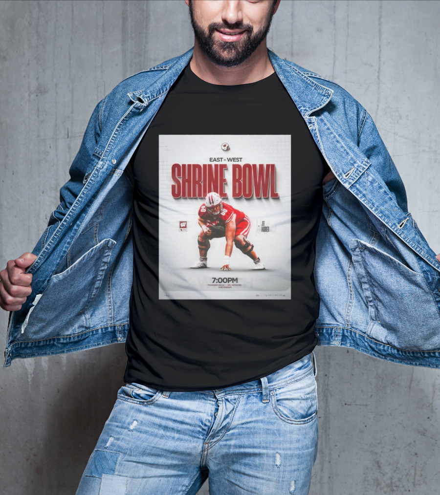 Joe Huber Wisconsin Badgers East-West Shrine Bowl Thursday Jan 30 NFL Network ASU Stadium T-Shirt