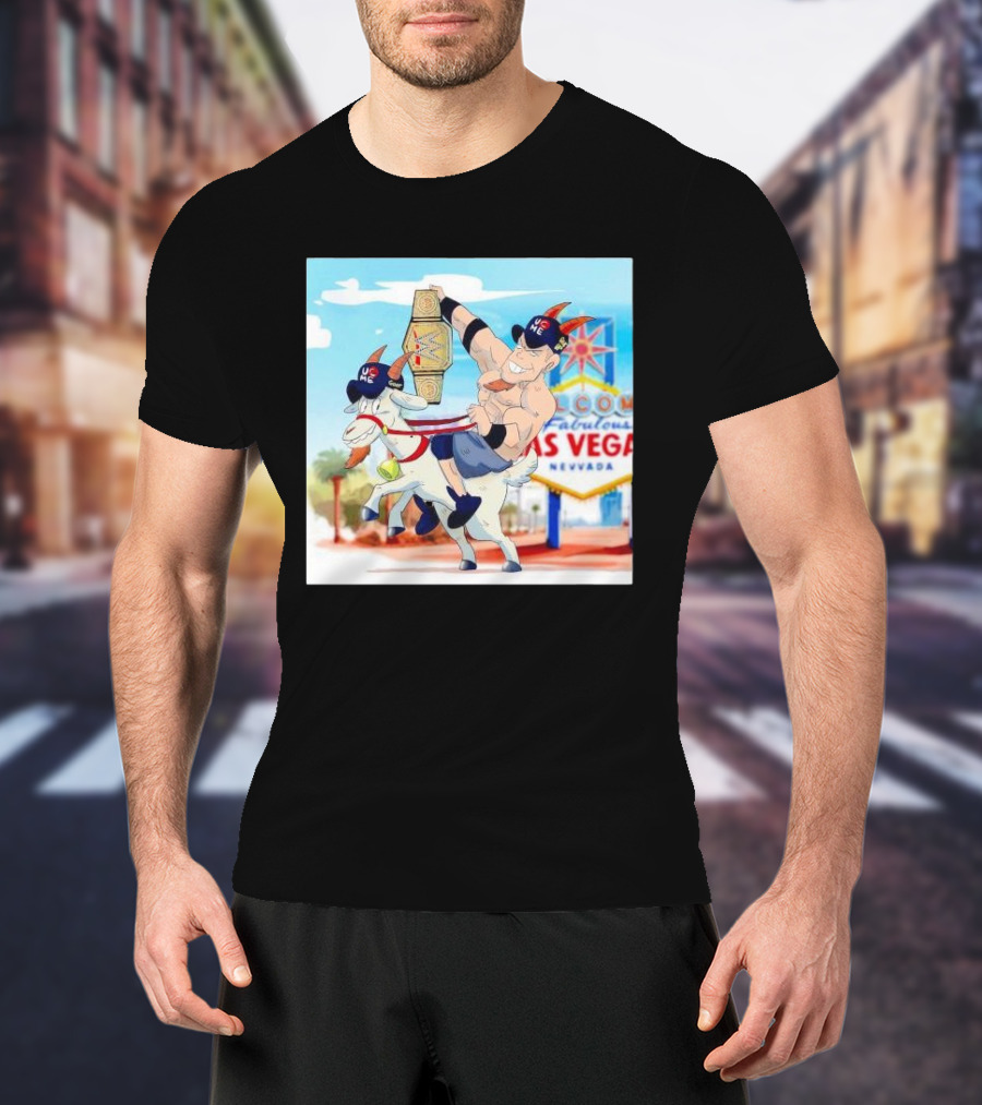 John Cena Rides Goat With Champion Belt At Las Vegas WrestleMania 17 T-Shirt