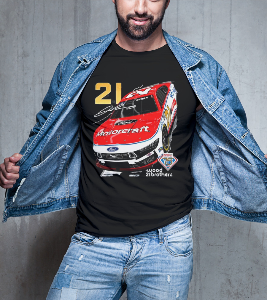 Josh Berry Motorcraft Ford 21 NASCAR Wood Brothers 75th Anniversary T-Shirt