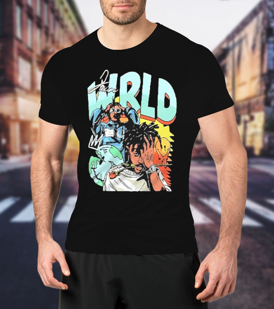 Juice Wrld Colorful Cartoon Style With Earth And Crown Elements T-Shirt