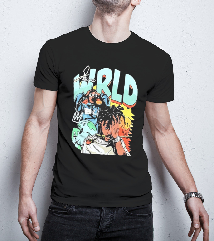 Juice Wrld Colorful Cartoon Style With Earth And Crown Elements T-Shirt