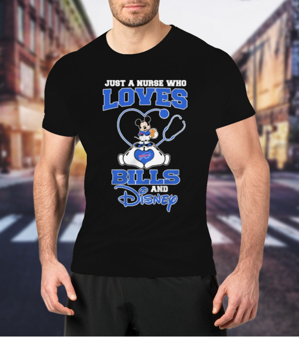 Just A Nurse Who Loves Buffalo Bills Mickey Mouse Disney Stethoscope T-Shirt