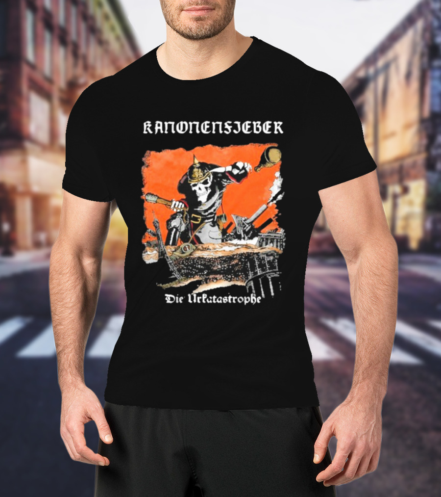 Kanonenfieber Die Urkatastrophe Skeleton Soldier Battling In Trench With Shovel And Uniform 2024 T-Shirt
