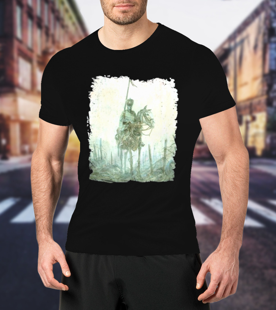 Kanonenfieber Fritz 4 Skeleton Soldier On Horse In Battlefield T-Shirt