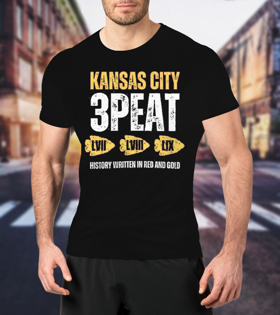 Kansas City 3-Peat LVII LVIII LIX History Written In Red And Gold T-Shirt
