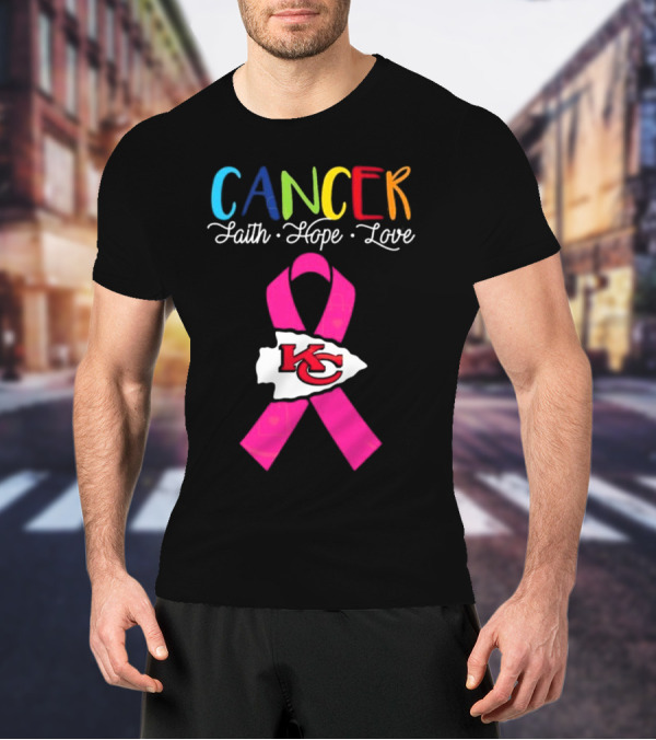 Kansas City Chiefs Pink Ribbon Cancer Faith Hope Love 2025 T-Shirt