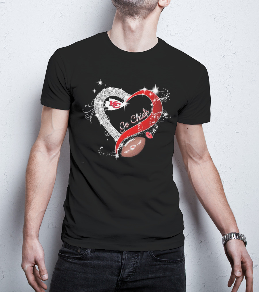 Kansas City Chiefs Heart Shape Football Go Chiefs T-Shirt