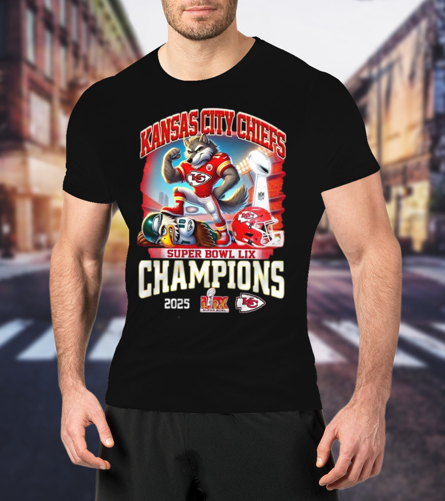 Kansas City Chiefs Super Bowl LIX Champions 2025 Mascot Victory T-Shirt