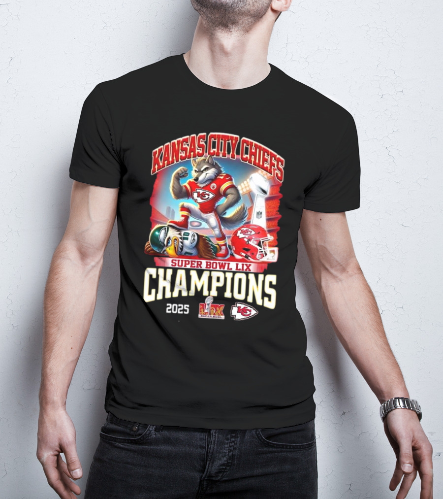 Kansas City Chiefs Super Bowl LIX Champions 2025 Mascot Victory T-Shirt