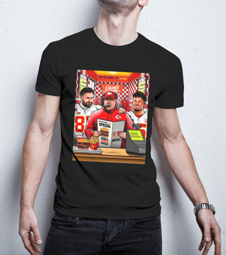 Super Bowl LIX New Orleans Chiefs Diner Special Chiefs Triple Cheese Hungry For The 3-Peat T-Shirt