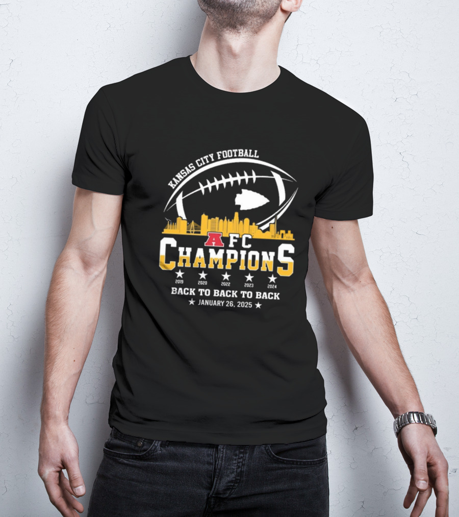 Kansas City Football AFC Champions Back To Back To Back 2025 Skyline T-Shirt
