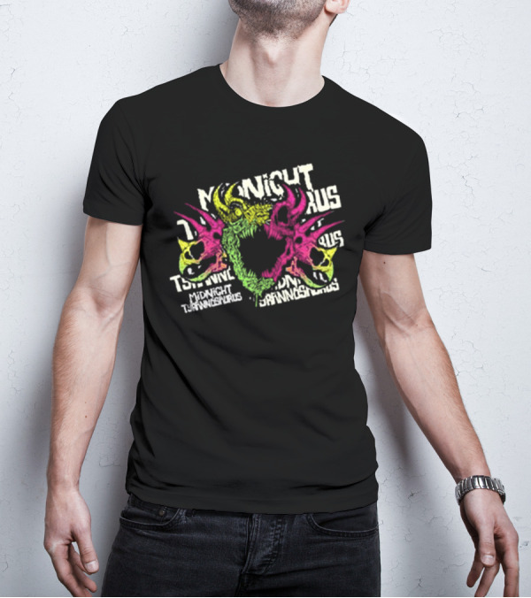 KT8 Midnight Tyrannosaurus Neon Pink Green Skull Illustration T-Shirt