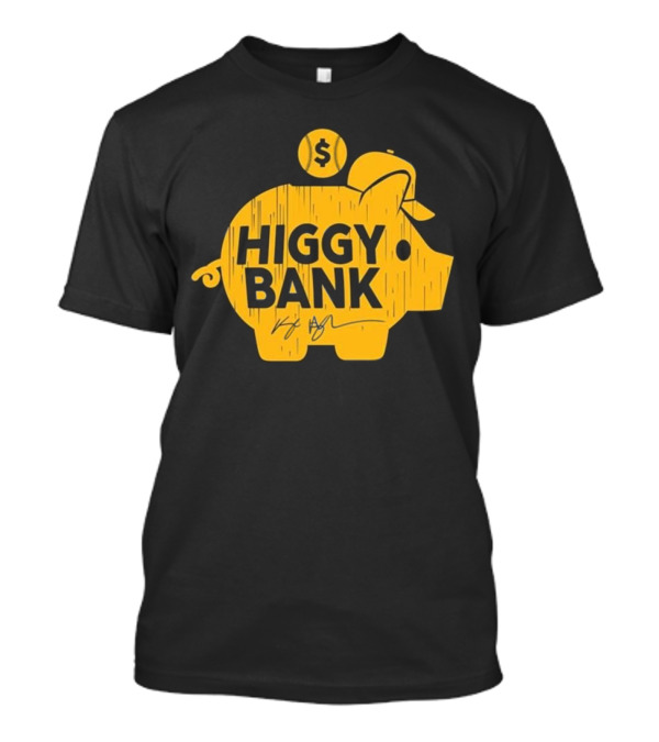 Higgy Bank Piggy Bank Graphic Baseball Theme With Signature And Dollar Sign T-Shirt