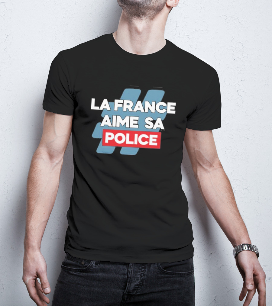 La France Aime Sa Police Hashtag Red Rectangle T-Shirt
